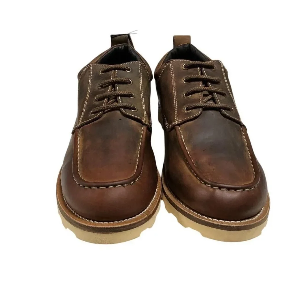 Old West Moc Toe Oxford Shoes Men 10 EE Brown Leather Lace Up Casual Comfort NWD